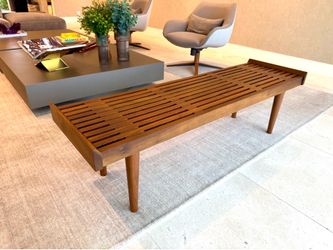 Crate & Barrel Tate 54" Walnut Slatted Bench