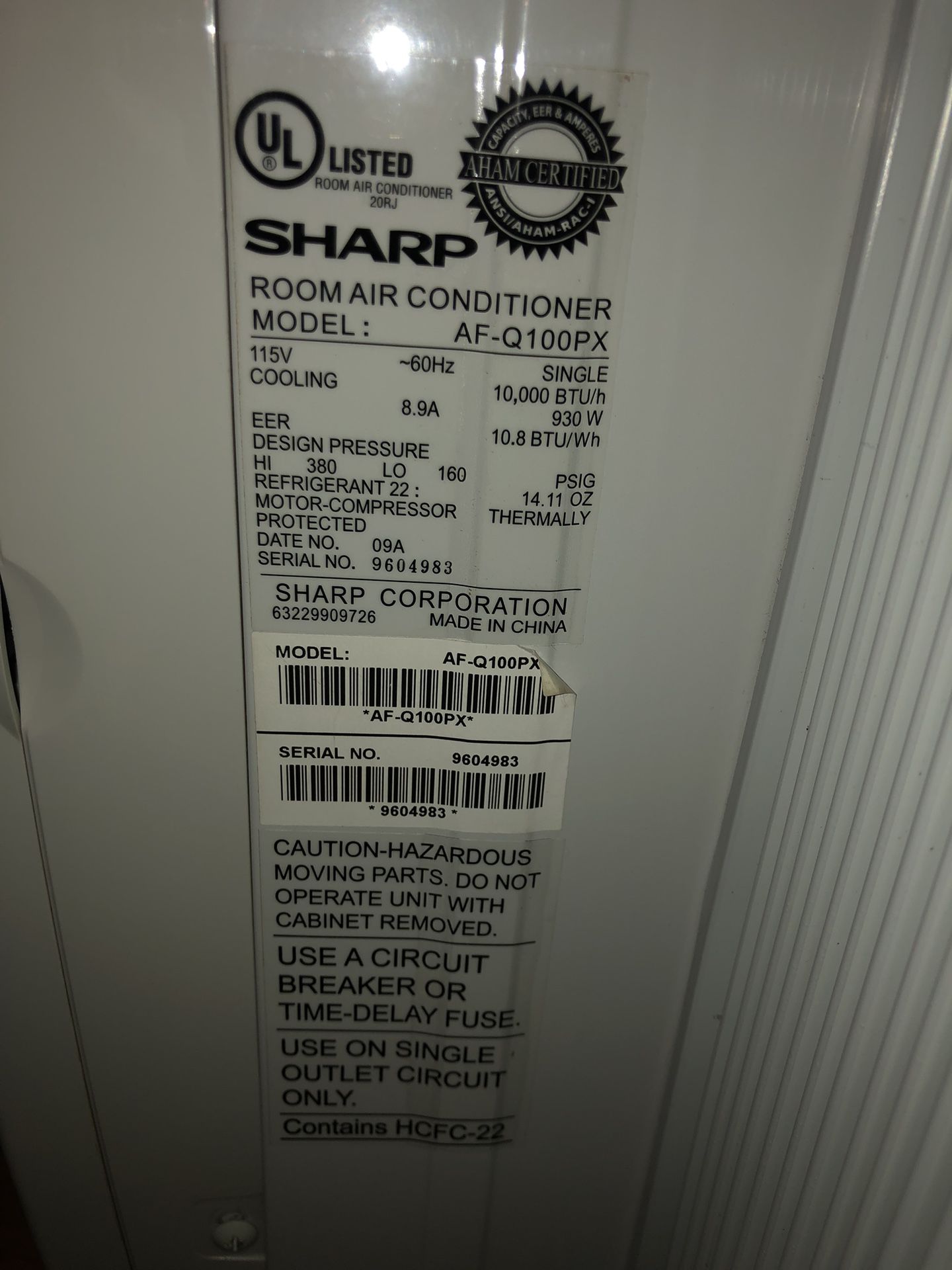 SHARP Air Conditioner 10,800 BTU 