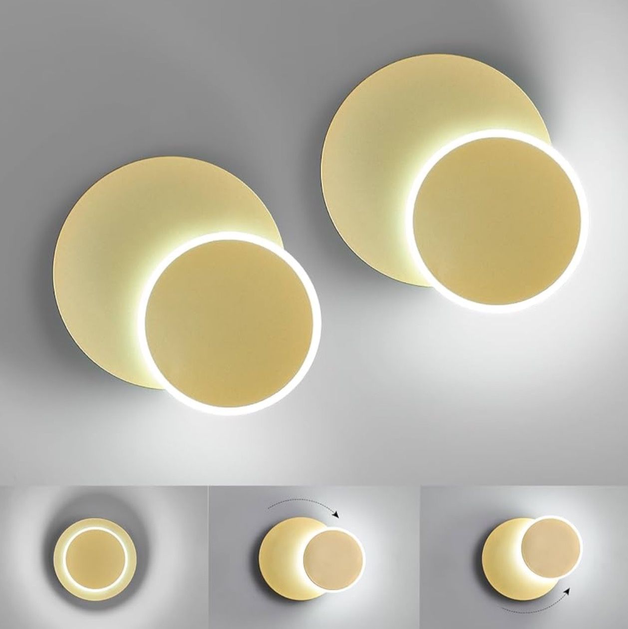 Modern Wall Sconces Set of Two Acrylic Wall Lights LED Gold Wall Lamp 6000K 5W Dimmable Indoor Round