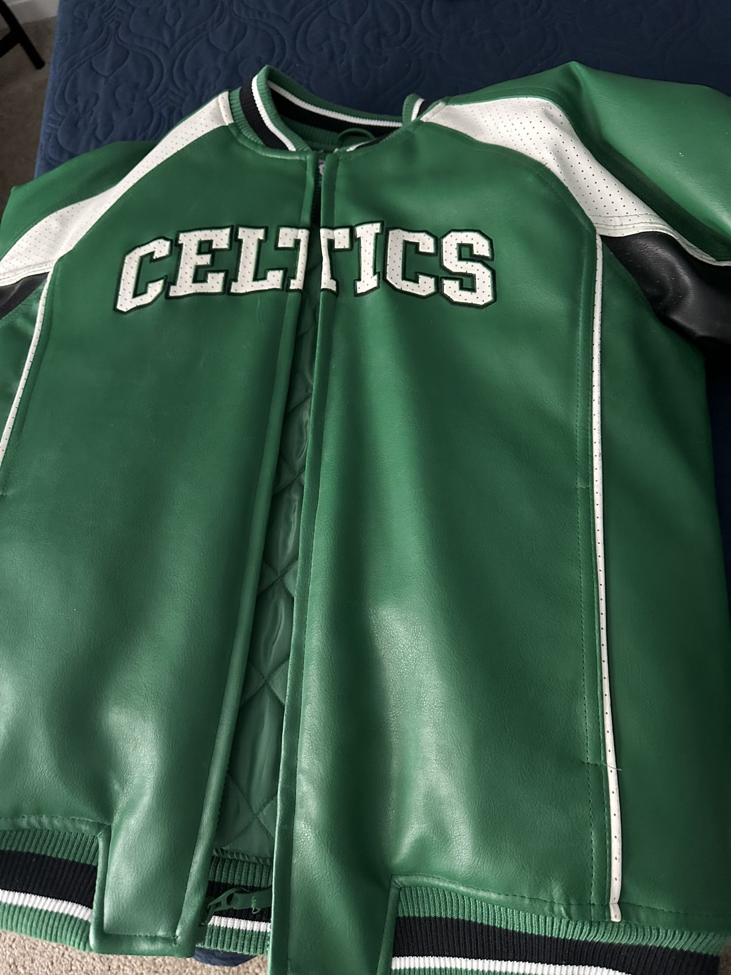 Classic Boston Celtics Leather Bomber Jacket