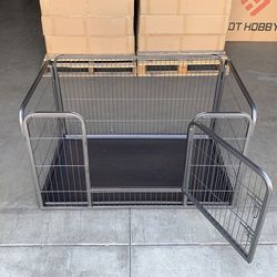 (NEW) $95 Heavy Duty Pet Playpen with Plastic Tray, Dog Cage Kennel 4 Panels, 49x32x28 inches 
