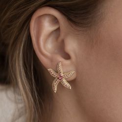 Baublebar Starfish Earrings Gold Pink Crystal Beach Coastal Statement Studs