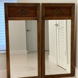 Vintage Pair Of Solid Wood Mirrors 47”H 21”W