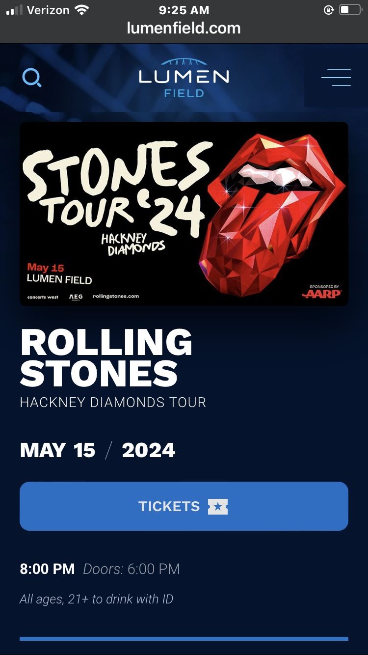 Two Half Price Rolling Stones Tickets May 15th  Lumen Field Price Is For Pair