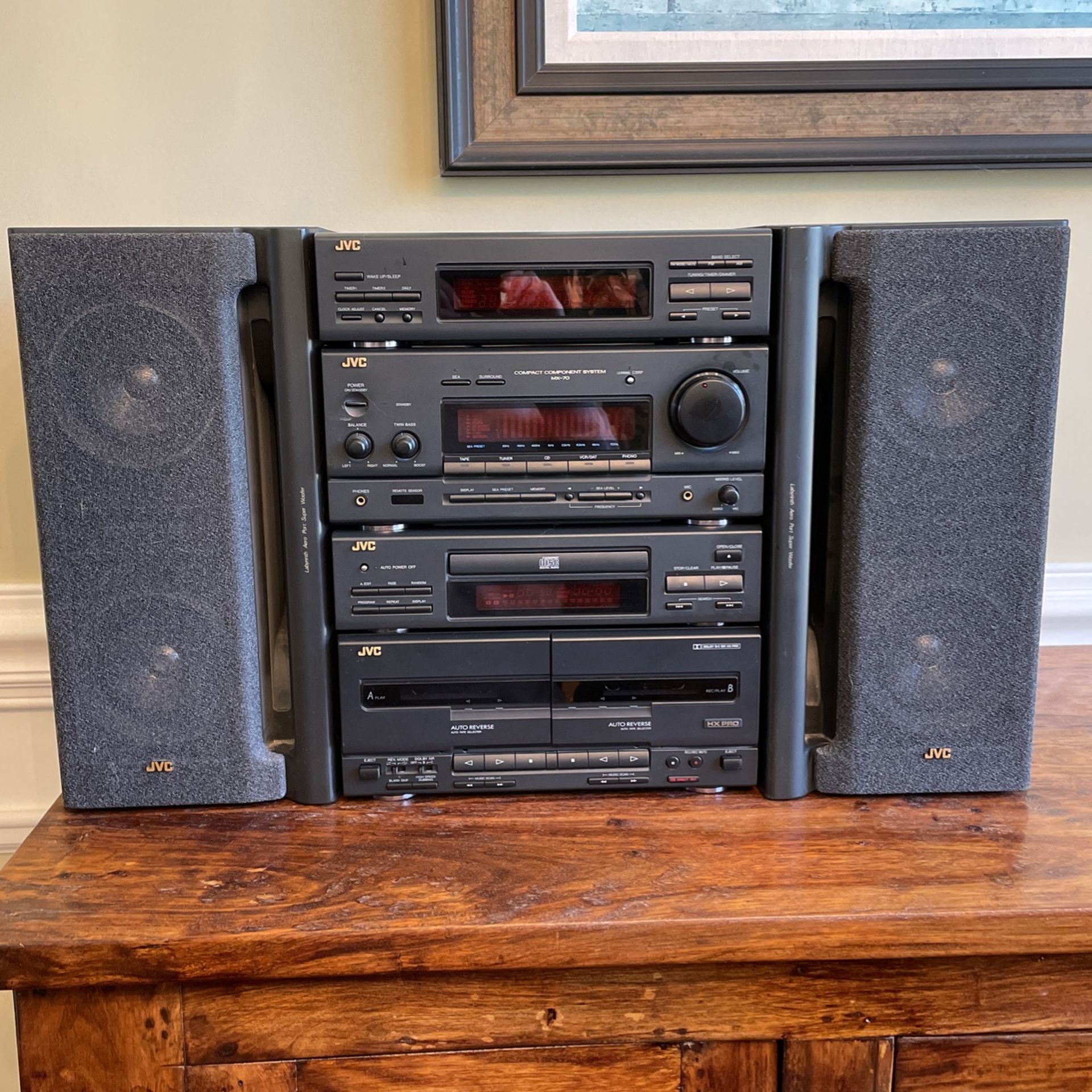 JVC Stereo Compact Component System CD Player, Tape Deck, Radio, Tuner AND two Speakers