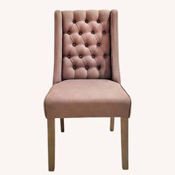 Set of 8 Tufted Wingback Dining Chairs | Gray/Mauve Upholstered Fabric | Wood Legs