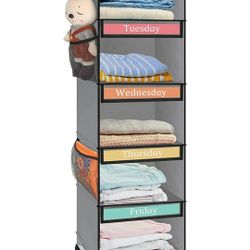 6-Shelf Weekly Hanging Closet Organizer for Kids with 6 Side Pockets 

