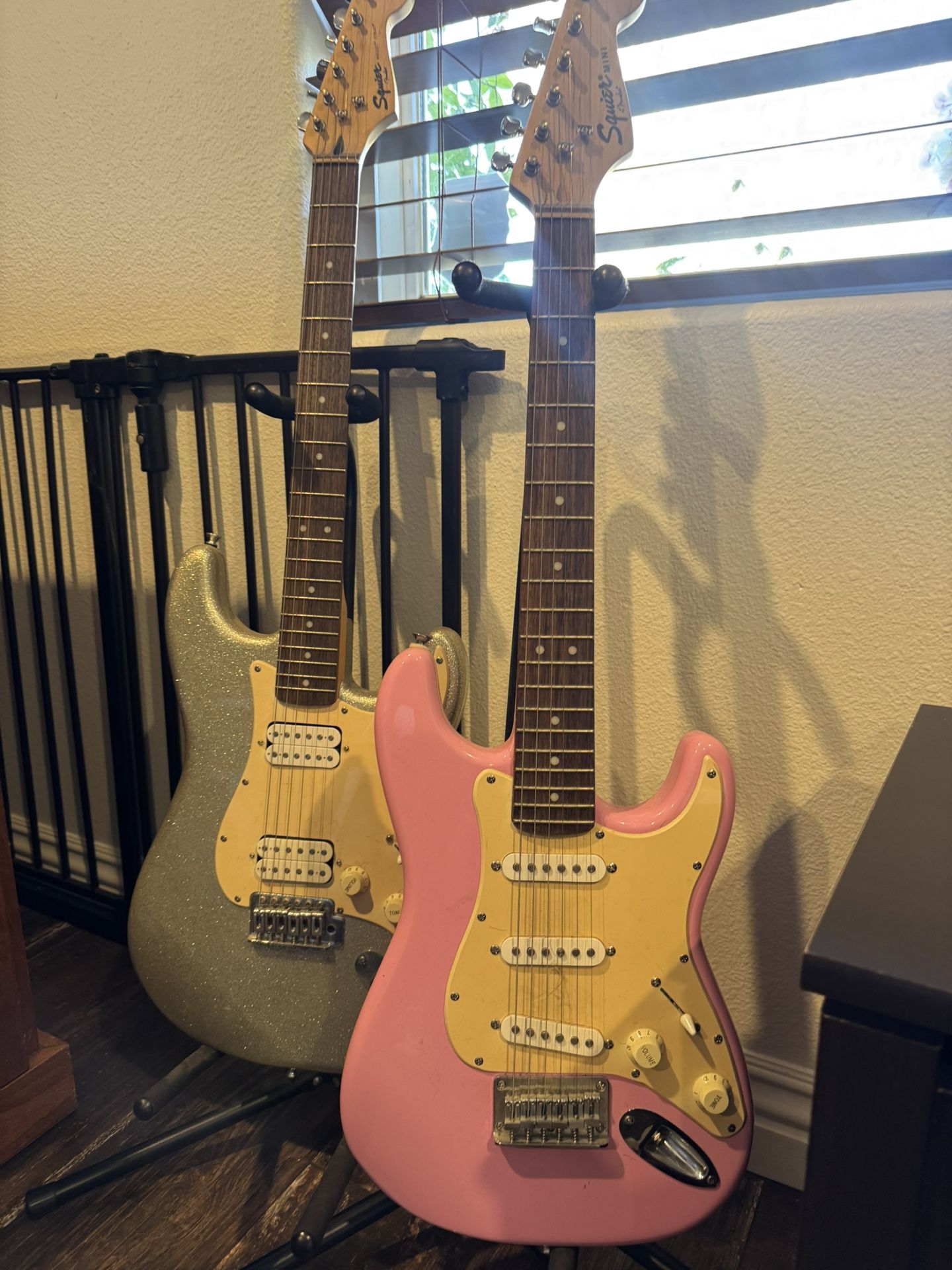 Fender Squier Electric Guitars- Pink And Silver