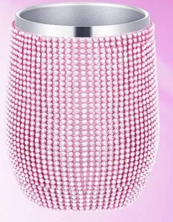 💖Pink Bling 12oz Rhinestone Insulated Wine Cup/ Coffee Mug W/Straw