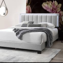 Queen Size Grey Led Light W Ortho Mattress 