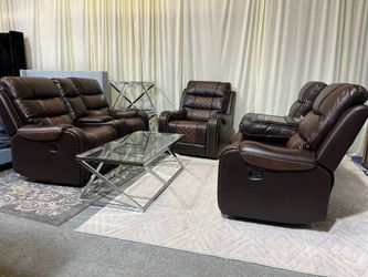 Brown Reclining Sofa Set 3 Piece Brand New 