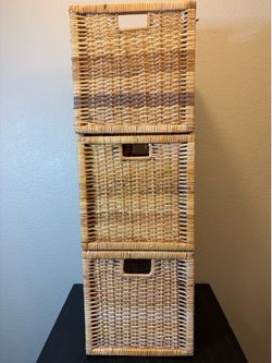 Set of 3 IKEA BRANAS Woven Rattan Storage Baskets With Built-In Handles (Fits in the IKEA Kallax Shelf)