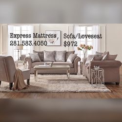 Chic Sofa & Loveseat w/ Nailhead