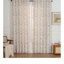 Boho Linen Flora Curtains for Living Room Crushed Linen Print Pattern Soft Fabric Vintage Floral Farmhouse Light Filtering Curtains Rod Pocket or Back