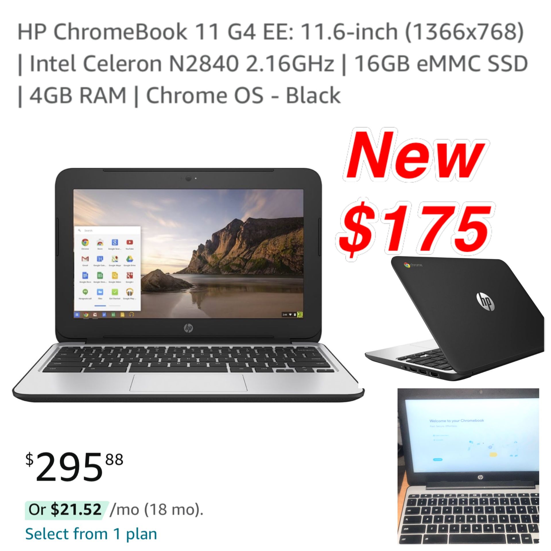 New HP ChromeBook 11 G4 EE: inch Intel 16GB eMMC