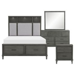 Brand New Gray Lighted Queen Storage Bedframe, Dresser, Mirror, Nightstand 4PCs Queen Bedroom Set