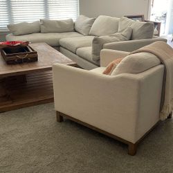 2-Piece Chaise Sectional, Living Room Chair, and Upholstered Ottoman