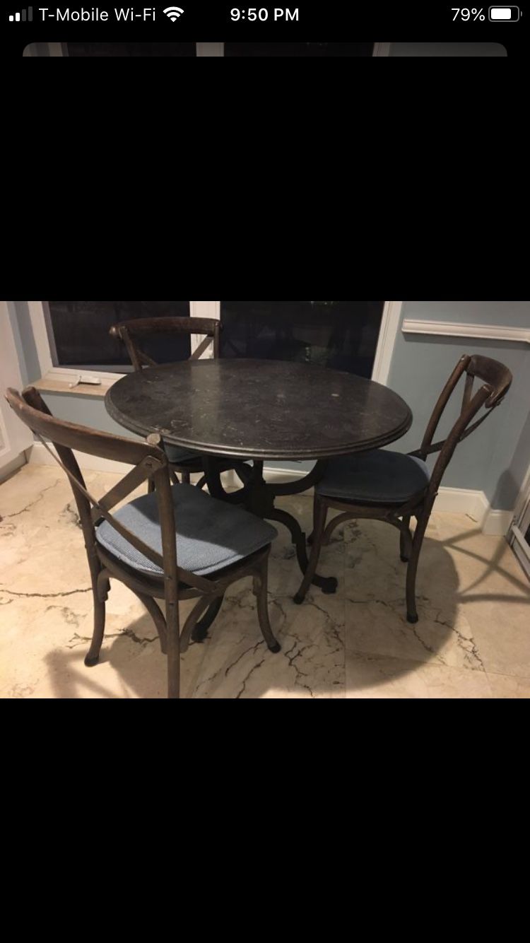 Kitchen Table Blue stone and Metal Restoration hardware Style