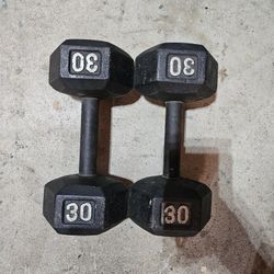 Pair 30lb Metal Hex Dumbbells