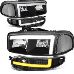 LA Zona Auto Parts DRL Led Headlights With Turn Signal Luces Micas Calaveras Faros Con Direccional For 2001 To 2006 GMC Sierra Yukon Denali 