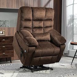 3-Motor Zero Gravity Recliner with Adjustable Seat Height Big Man Recliners 400 lbs with Heat Massage Arm Storage Cup Holders, Power Lift Chair for El