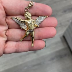 10k Yellow Gold Angle Charm With Diamonds 