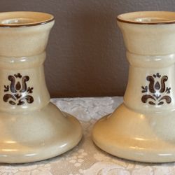 🕯️ Vintage Pfaltzgraff Village Pattern Candle Holders (Pair) 🕯️Read Full Description Below 