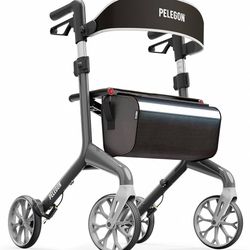 Rollator Walker with Seat for Seniors – Lightweight Foldable Walker with Padded Seat & Backrest, Adjustable Handles, Reflective Frame, Carry B
