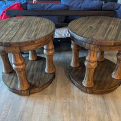 Dark Solid Oak Wood Round End Tables Side Table Furniture Of America Mika Collection 