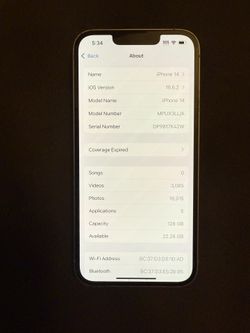 iPhone 14 Lilac 128G Wifi Only/For Parts