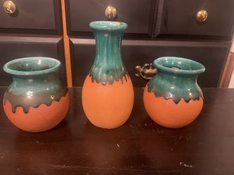 Pottery Clay Vase Drip Glazed Made in Mexico Stunning!