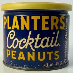 Vintage Planters Cocktail Peanuts Tin Can with Mr. Peanut – 6½ oz – 1960s/70s – Original Lid & Price Sticker