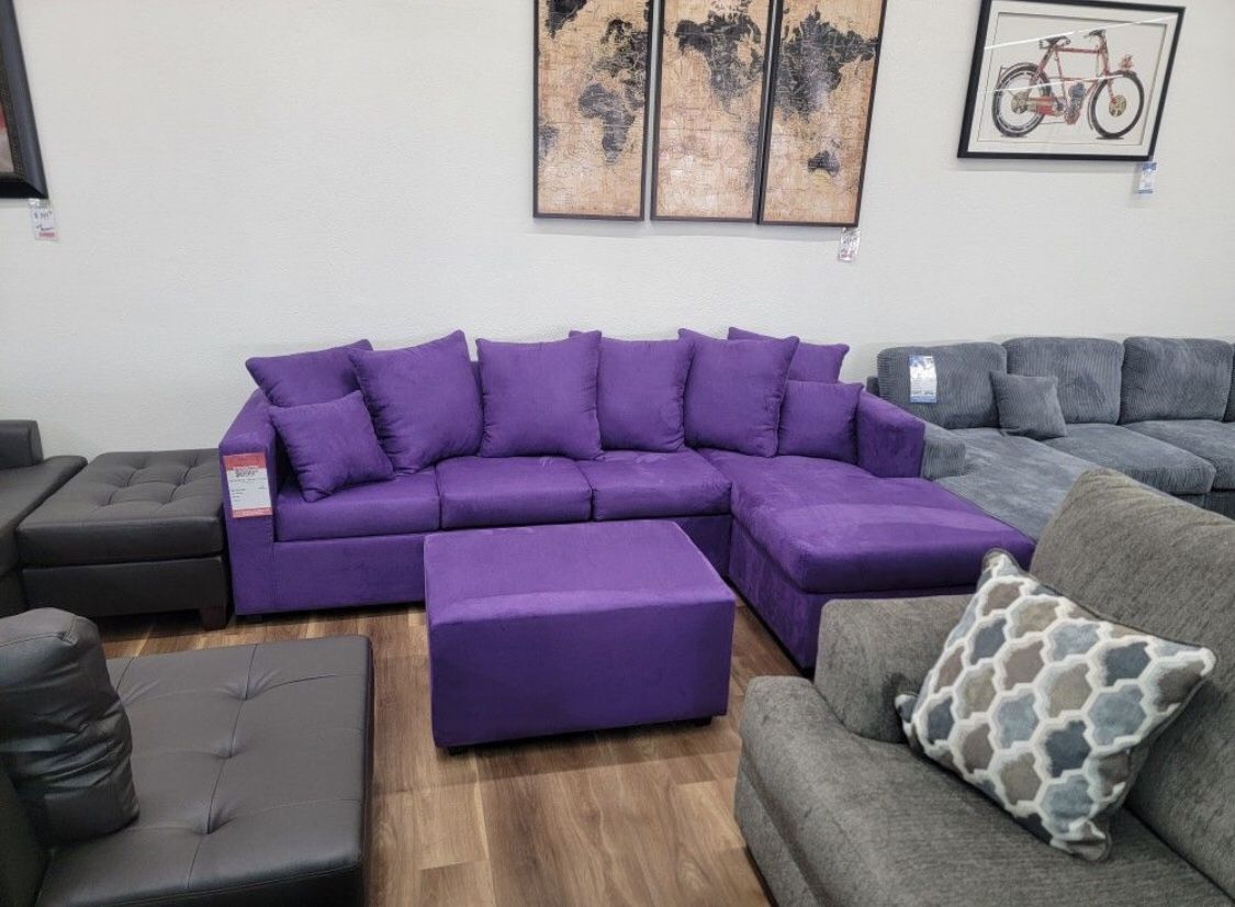 New Purple Sectional And Ottoman Sofa Couch