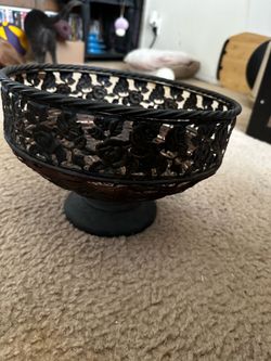 Decorative Metal and Wicker Fruit Bowl