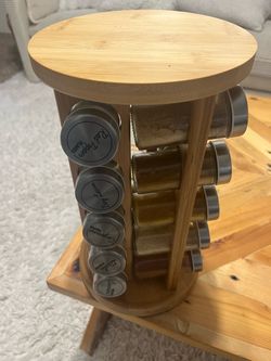 Rotating Bamboo Spice Rack with Jars