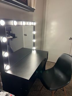 Black Vanity Desk with Lighted Mirror