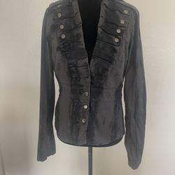 Sweet Love Black Steampunk Military Ruffle Blazer Jacket - Medium