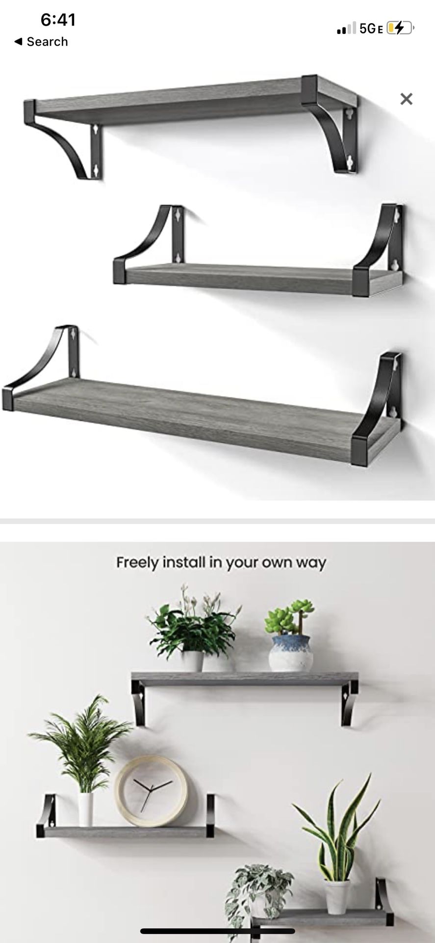 Floating Shelves Wall Mounted Set of 3, Rustic Wood Wall Shelves for Bedroom, Bathroom, Living Room, Kitchen, Laundry Room Storage & Decoration, Gray