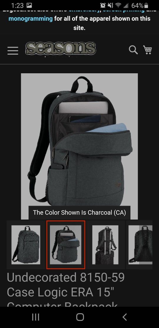 Case Logic Backpack Laptop Bag New Gray
