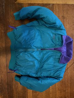 Vintage 80s 90s Columbia winter puffer coat jacket teal turquoise purple warm!