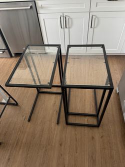 Set of 2 Glass Top Metal End Tables