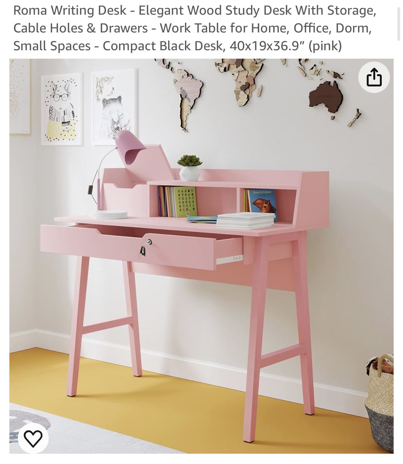 Pink Roma Writing Desk - Elegant Wood Study Desk With Storage, Cable Holes & Drawers