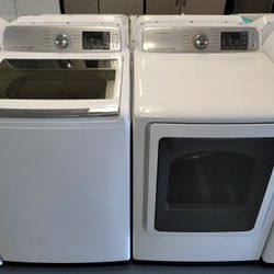 Samsung Large Capacity 5.0cu Glass Top Load Washer And Gas Dryer Set 