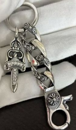 Chrome Hearts Silver Chain Keychain with Dagger Charm