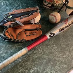 Tball Equipment Including Wilson 11” Glove (fair Condition), DeMarini Tball Bat 26” And 15 Ounces, 2 Baseballs