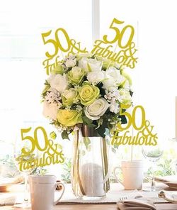 50 & Fabulous Gold Glitter Party Signs