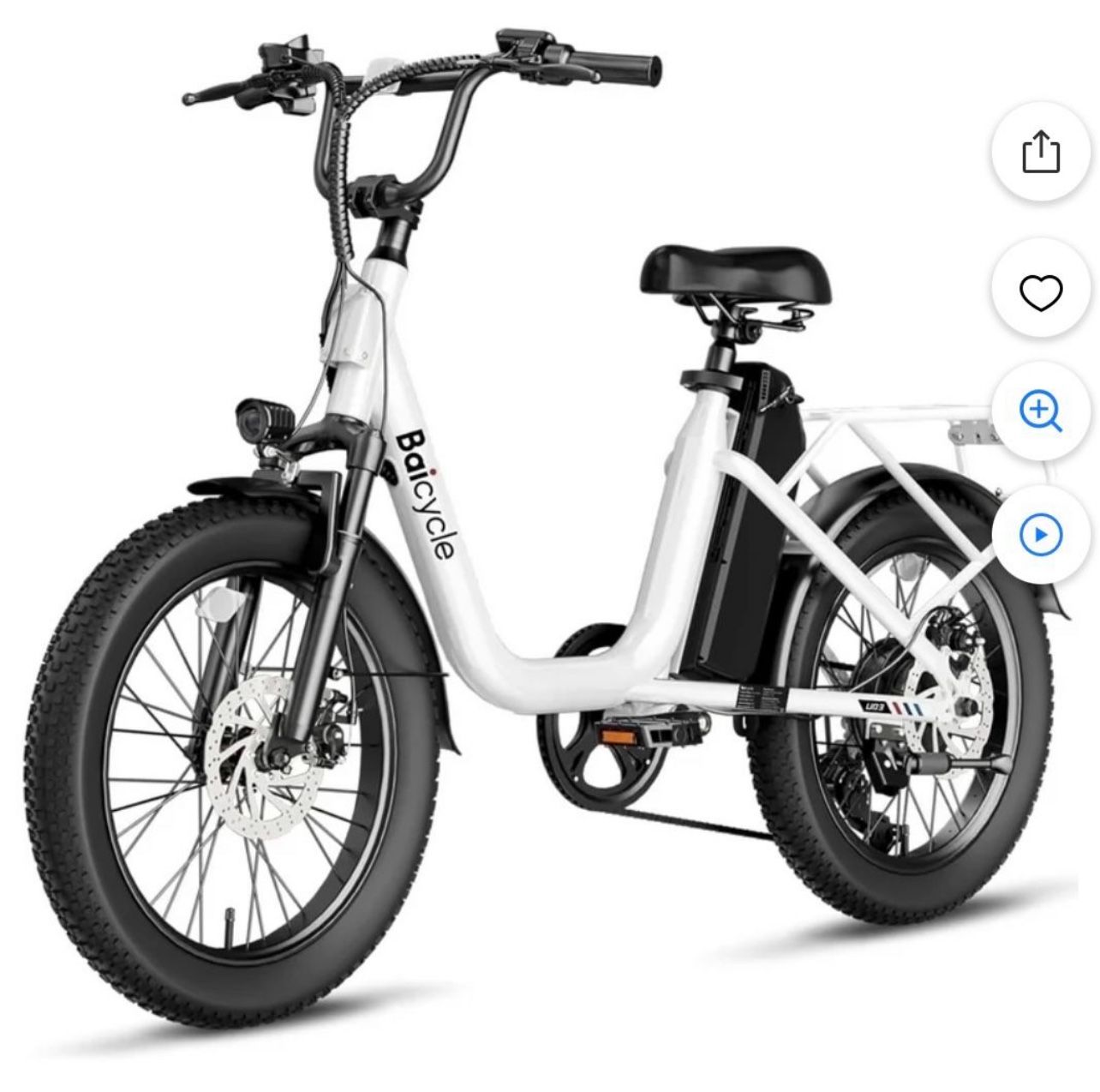Baicycle U03 Adult E-Bike, 1200W Peak Brushless Motor, Up to 60-Mile Range, 28 MPH High-Capacity Removable Battery Commuter Bike, White.