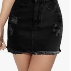Black Distressed Denim Mini Skirt – New With Tags – Size 1XL