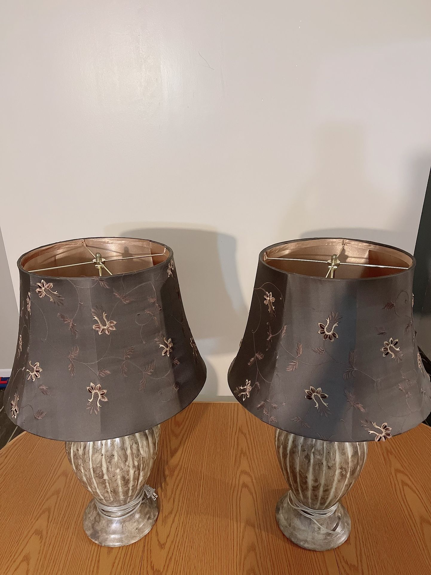 Two Vase Lamps With  Floral Shade 