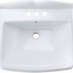 DeerValley 21.65 x 17.24 Inch White Pedestal Sink, Ceramic Bathroom Sink with Overflow and Backsplash, DV-1P532